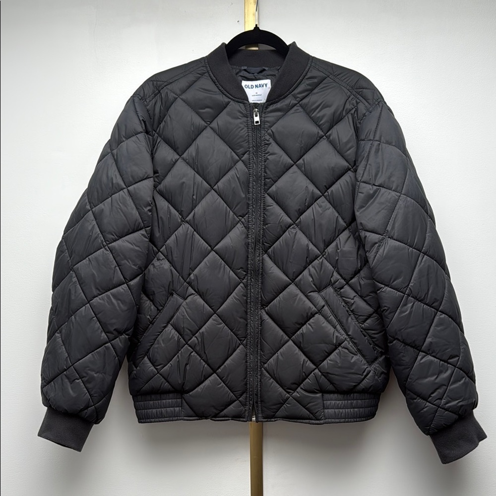 Old Navy Charcoal Quilted Bomber Zip Jacket
